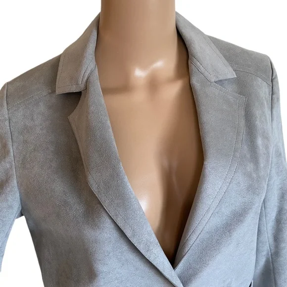 VINTAGE GINO ROSSI FOR WILSON GRAY SILVER ULTRA SUEDE BLAZER JACKET SZ 8 - Picture 7 of 16